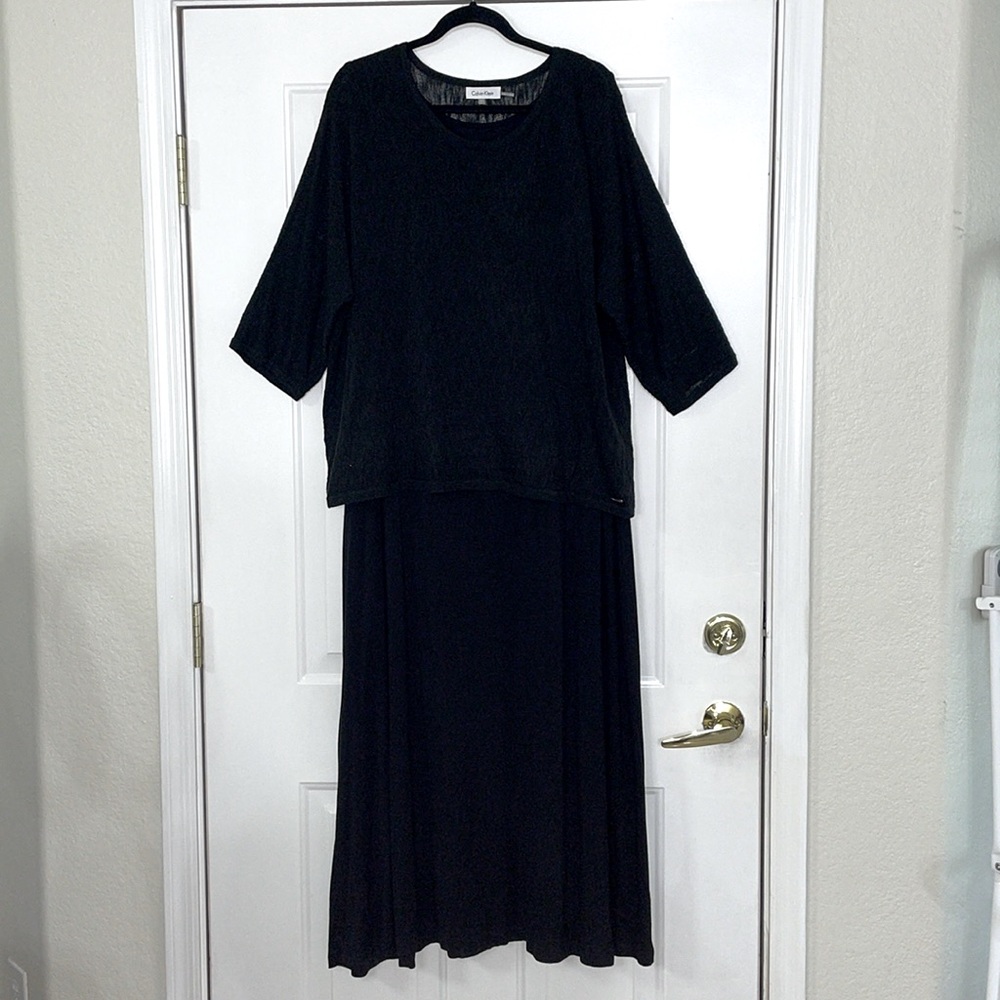 CALVIN KLEIN Mock 2pc Sheer Knit Woven 3/4 Top Stretch Maxi Skirt Dress Plus 2X